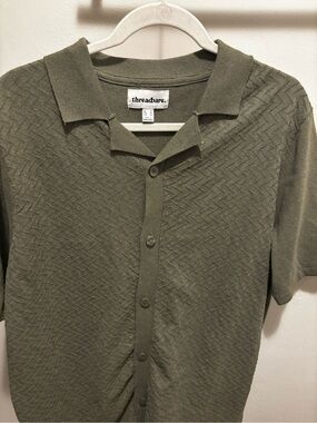Men’s Threadbare Olive Green Short Sleeve Button-Up Polo